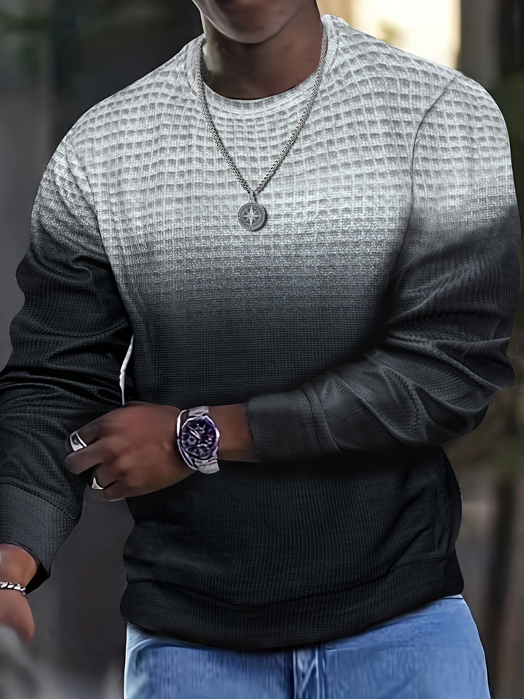 Felpa leggera da uomo Valstrend con collo rotondo, design stampato, tessuto in poliestere, adatta per uso casual e lavabile in lavatrice.