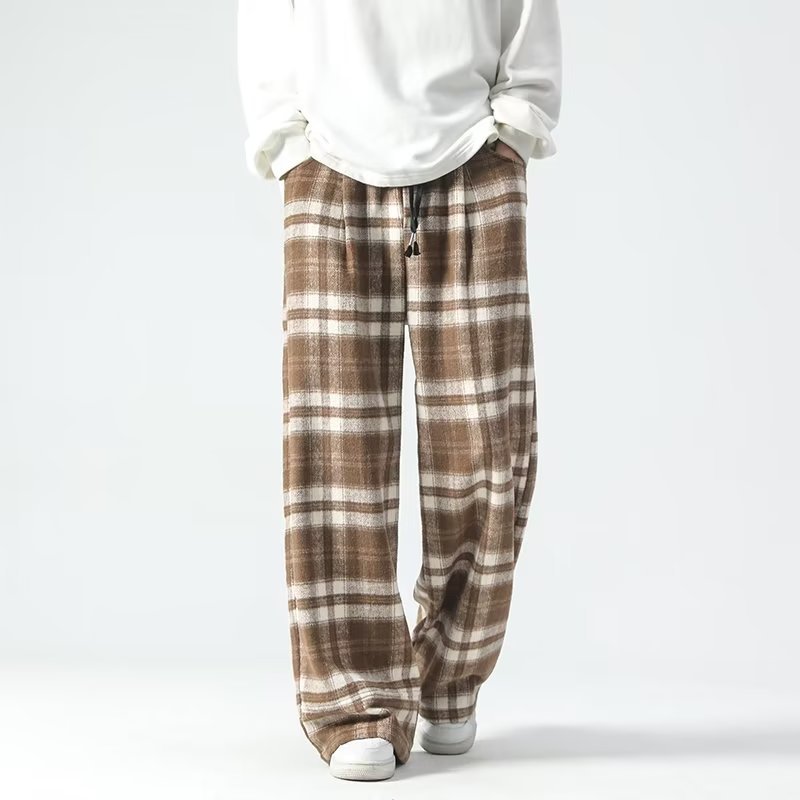 Pantaloni casual in stile giapponese retro a quadri, da donna, con taglio comodo e design vintage, marchio Valstrend shop.