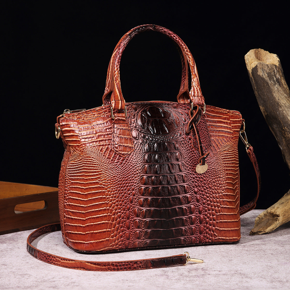 Borsa a tracolla retrò da donna Valstrend in ecopelle con motivo rettile, portabile e compatta, con tracolla regolabile e tasche multiple.