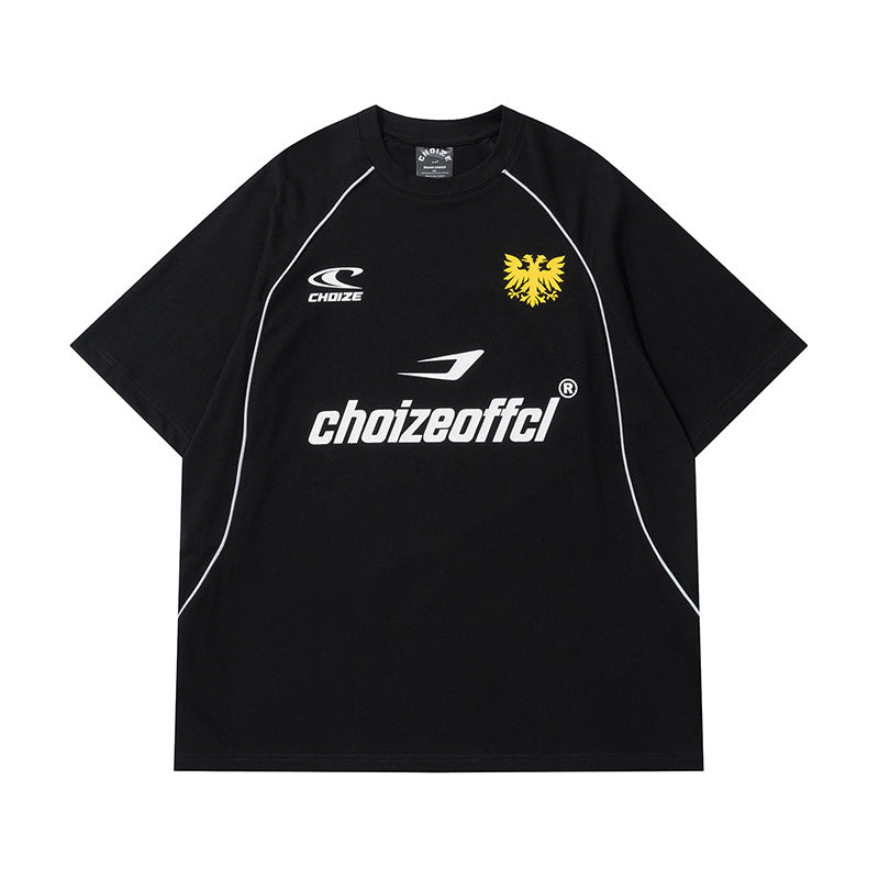 National Fashion Reflective Stripe Niche Racing Style Dark Short Sleeve T-shirt