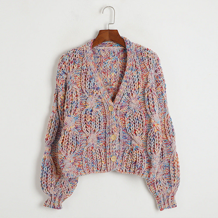 Ago per maglieria Valstrend, uncinetto a mano colorato, maglione donna con scollo a V e motivo a maglia.