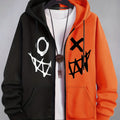 Contrast Color Matching Design Men's Hooded Jacket Cartoon Pattern Casual Long Sleeve Hoodies With Zipper Gym Sports Hooded Coat For Spring Fall
