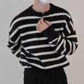 Textured Striped Sweater Boys Button Round Neck Autumn Leisure Sweater