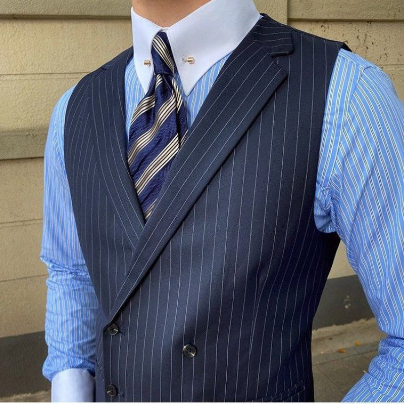 Gilet da uomo a righe in stile italiano Valstrend, con revers doppi e design Neapolitan, dettagli eleganti e tessuto di alta qualità
