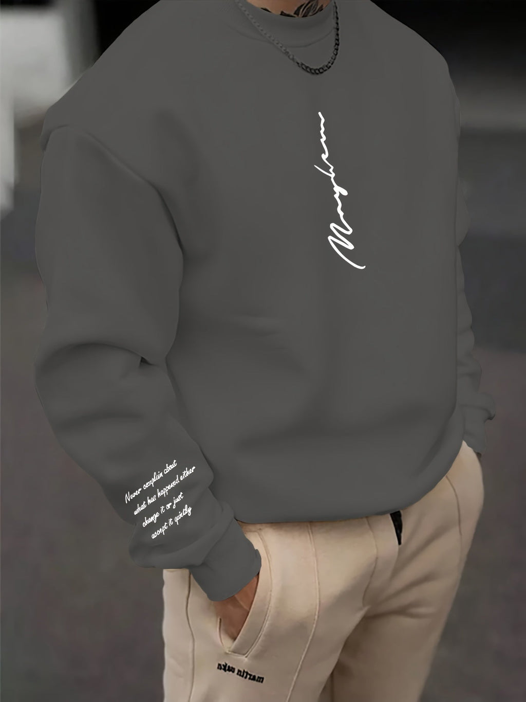 Fashion Letters Print Men's Fashionable Long Sleeve Sweatshirt - Comfortable Crew Neck, Ideal For Outdoor Sports, All-Season Style