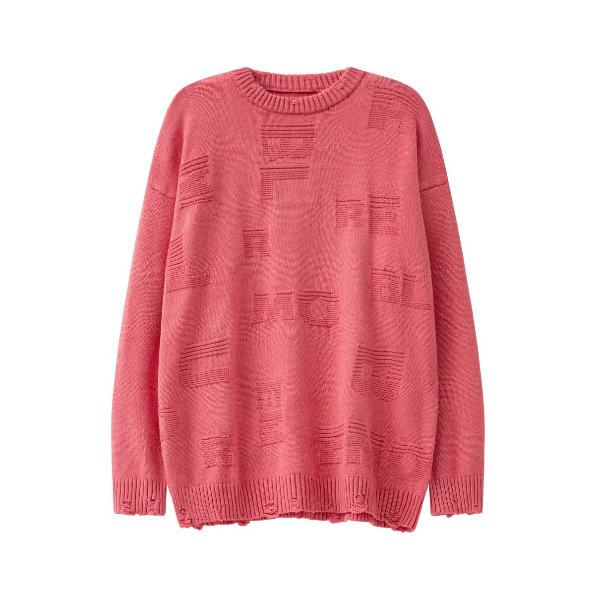 Maglione jacquard a lettere con collo rotondo e strappi, stile street fashion, marca Valstrend shop.