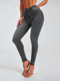 Jeans skinny a vita alta elasticizzati a taglio slim-fit per donna, colore blu, da Valstrend shop