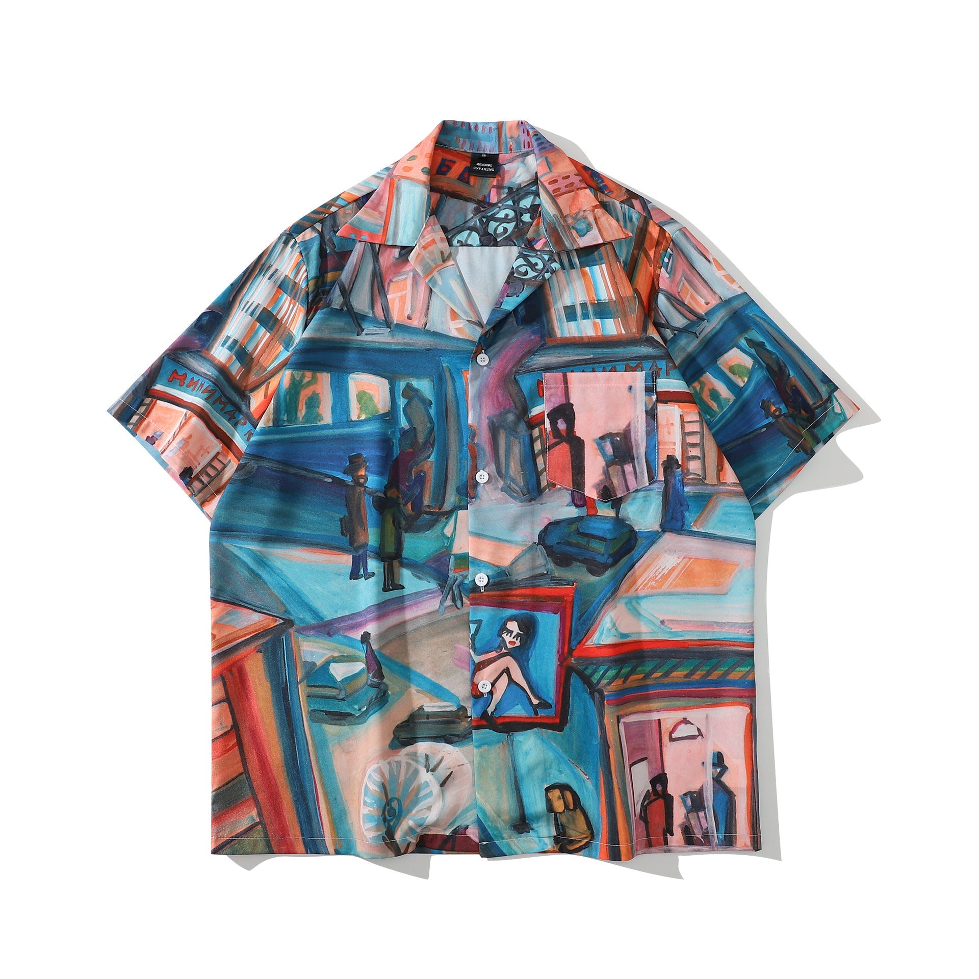 Cuban Collar New Vintage Casual Short Sleeve Printed Shirt Men And Women