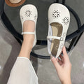 Hole Shoes Buckle Hollowed Leisure Flat Outerwear Retro Soft Leather