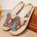 Geometric Print Shoes for Women, Half-Slip Everyday Comfortable Mules, Colorful Embroidered Shoes for Women, Fashionable Closed Toe, Non-Slip Soft Sole