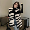 Zebra Pattern Female Temperament Environmental Protection Fur Fried Street Vest Coat