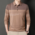Camicia polo a maniche lunghe da uomo Valstrend, a righe con tasca reale, stile casual e trendy per uomini di mezza età.