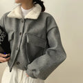 Giacca corta in lana con colletto spesso, maniche lunghe e doppie tasche, donna, marchio Valstrend shop.