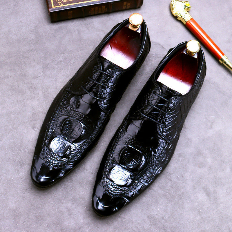 Scarpe da uomo eleganti Valstrend con motivo coccodrillo, scarpe formali britanniche in pelle lucida.