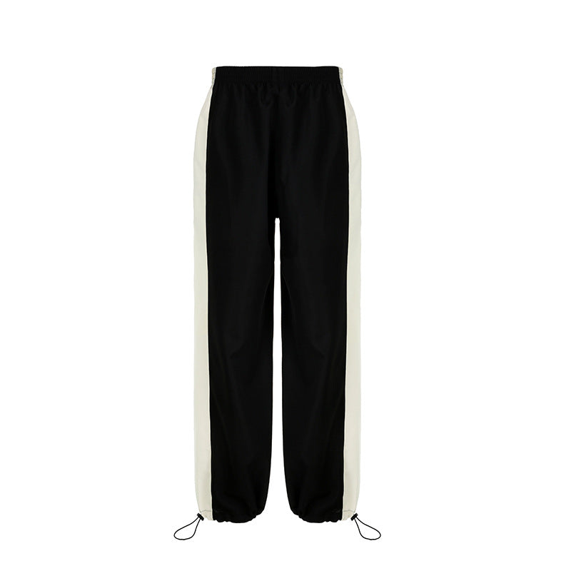Pantaloni casual americani Valstrend con coulisse, vita regolabile, tessuto leggero, colore contrasto, modello loose, alla caviglia.