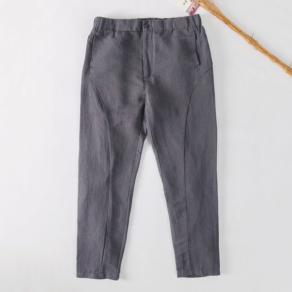 Pantaloni casual da uomo in lino primavera Valstrend, vestibilità rilassata, colore naturale, dettaglio di cuciture e tessuto leggero