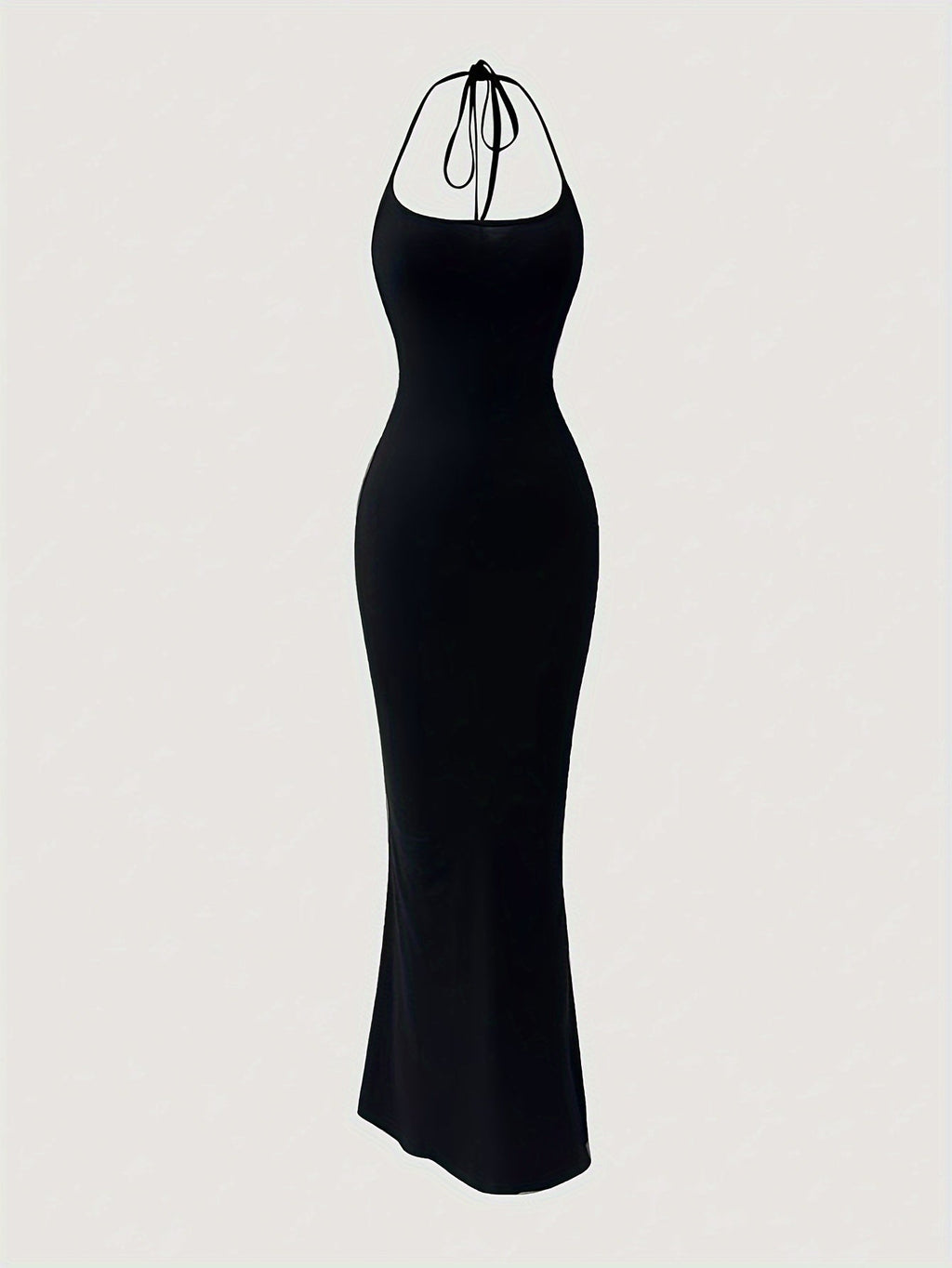 Solid Color Halter Neck Dress, Sexy Backless Slim Fit Mermaid Hem Dress For Spring & Summer, Women's Clothing