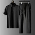 Completo da uomo Valstrend con pantaloni corti in seta ghiaccio a righe, casual, maniche corte e design elegante.