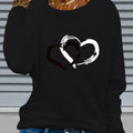 Maglietta a maniche lunghe da donna Valstrend con stampa cuore, tessuto elasticizzato, collo rotondo e stile casual per autunno inverno