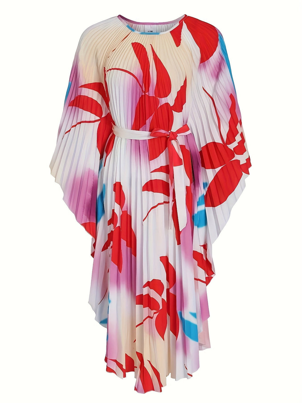 Vestito femminile in tessuto a trama, a fiori, senza maniche, vestibilità ampia, collo rotondo, stile casual estivo, Valstrend shop