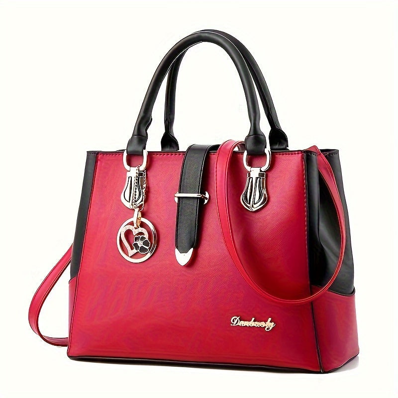 Chic 2024 Trendy Women's Square Handbag - Fashionable Solid Color, Faux Leather with Polyester Lining, Zip Closure - Available in Pink, White, Red, Blue, Black