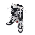Stivaletti Dr Martens a fantasia traforata con lacci e blocchi di colore, donna, taglia grande, alti fino a metà polpaccio.