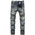 Jeans skinny elasticati Valstrend con foro rovinato e patch retrò, stile crumpled e aderente, in denim blu.