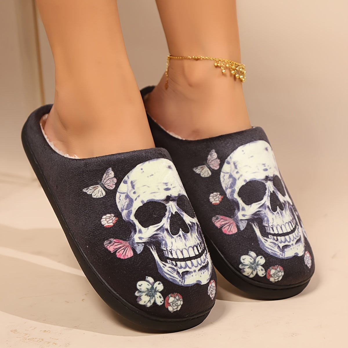 Cotton Slippers for Indoor and Outdoor, Cartoon Pattern, Soft and Warm, Anti-Slip, Thickened Fleece Lining, Unisex House Shoes for Men and Women