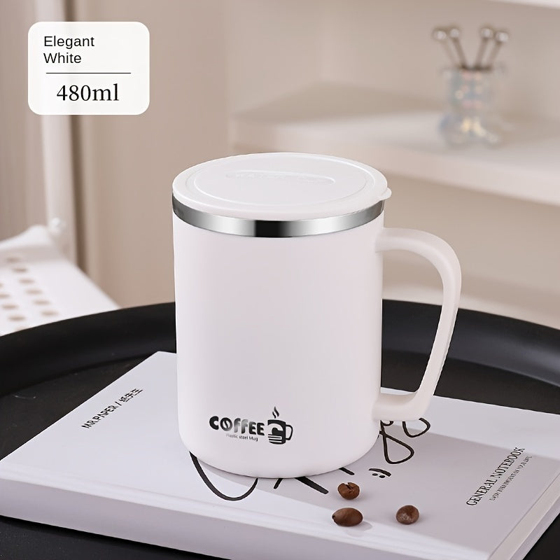 Tazza termica in acciaio inox con coperchio, BPA-free, portatile e resistente, ideale per caffè a casa o in ufficio.