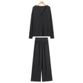 Completo da donna Valstrend con maglietta a maniche lunghe a tinta unita e pantaloni dritti in stile casual, in tessuto morbido.