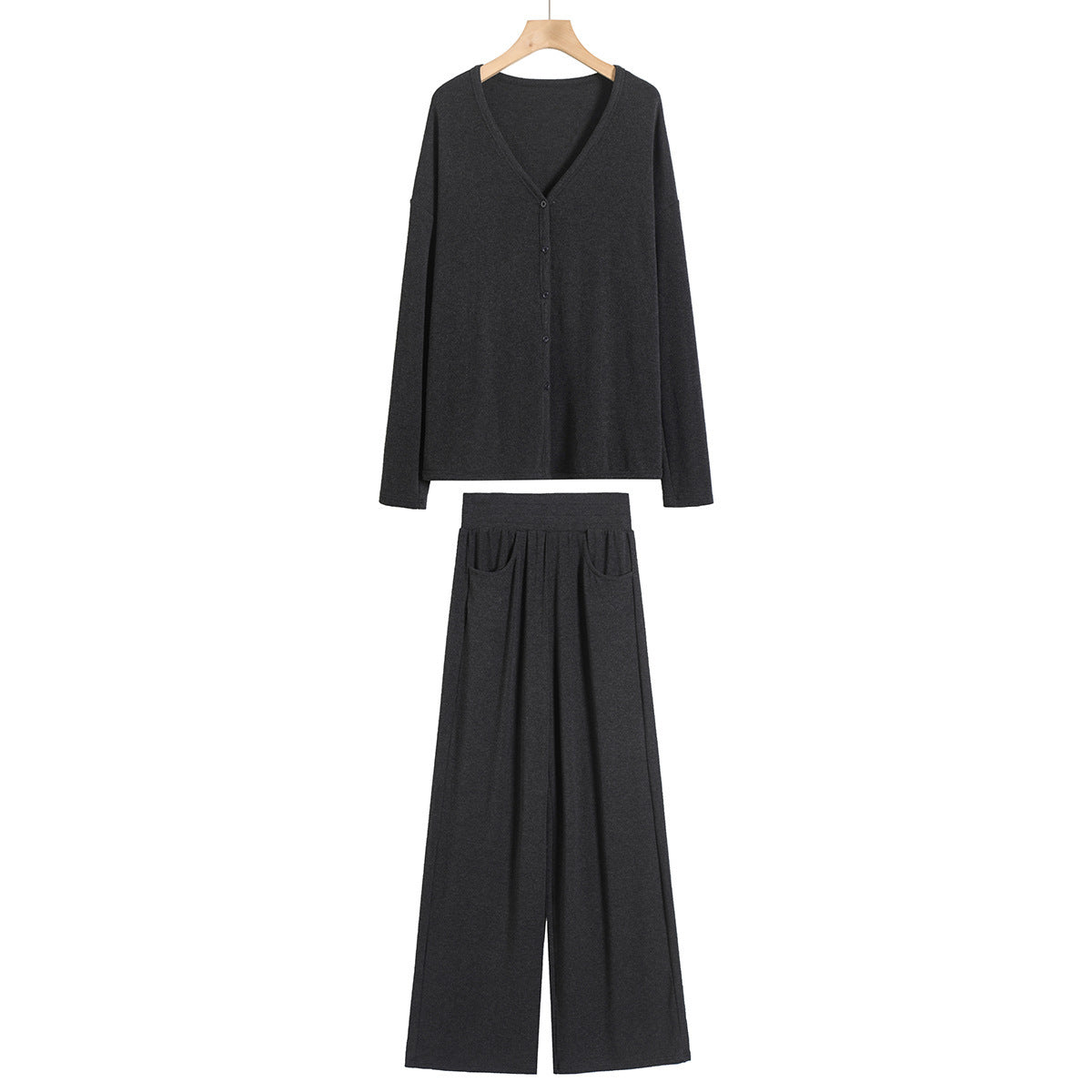 Completo da donna Valstrend con maglietta a maniche lunghe a tinta unita e pantaloni dritti in stile casual, in tessuto morbido.