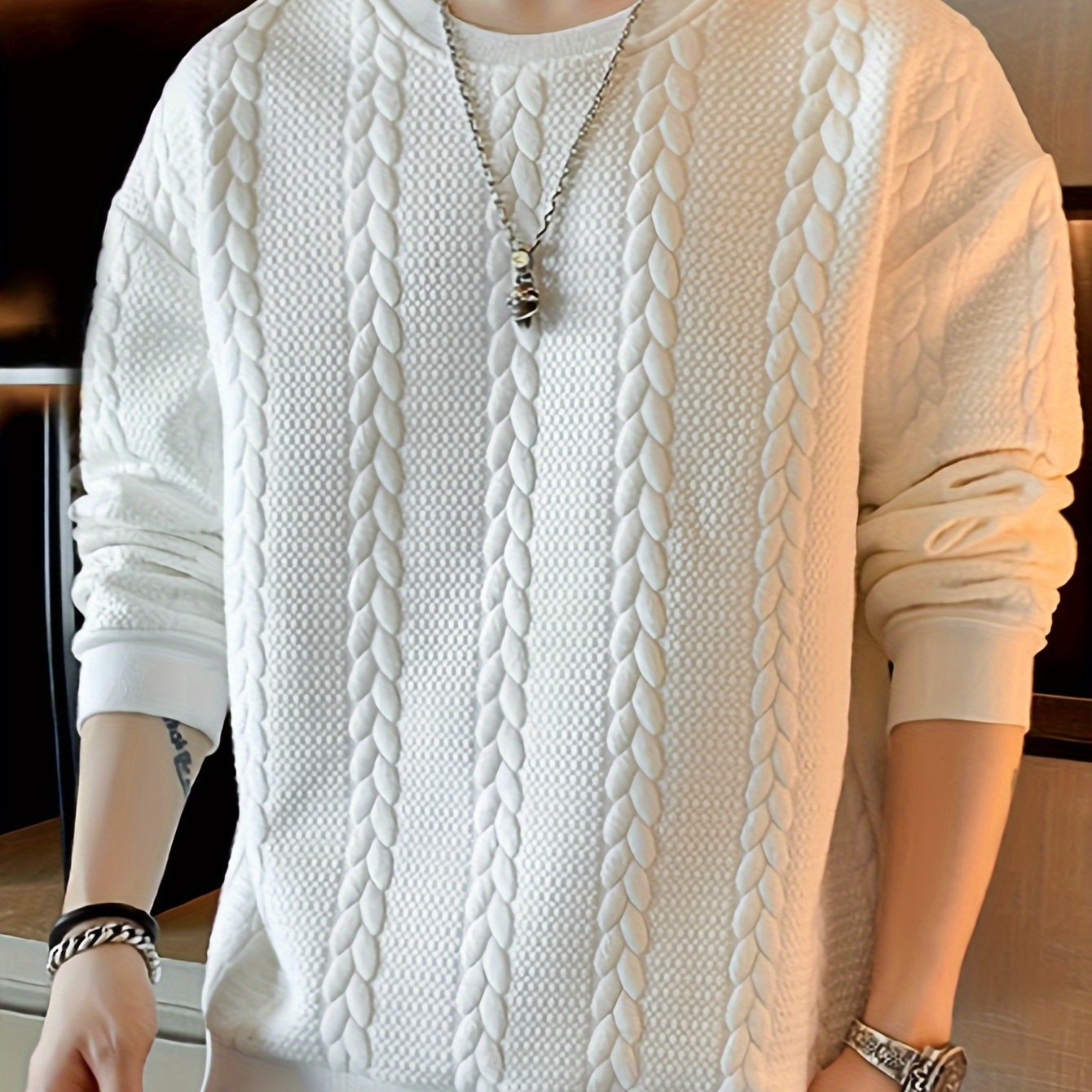 Maglione da uomo Valstrend in tessuto a maglia, girocollo, maniche lunghe, tinta unita, vestibilità regolare, ideale per autunno/inverno