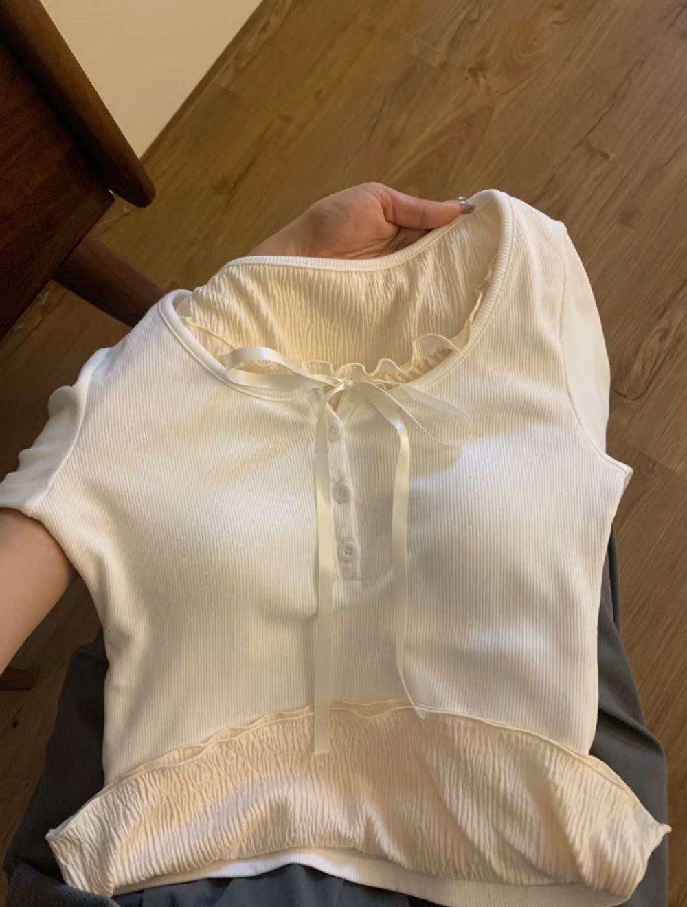 Women's Top With Chest Pad And Wooden Ear Fake Two-piece T-shirts