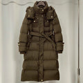 Waist-tight Temperament Mid-length Over The Knee Hood Down Jacket