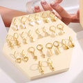 12 Pairs/ Set Heart Mushroom Lock Shell Faux Pearl Shiny Rhinestone Pendant Dangle Earrings Set Elegant Leisure Style Trendy Female Gift