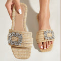Infradito femminili Valstrend con tacco quadrato, decorati con strass, ideali per vacanze all'aperto e tempo libero all-matching
