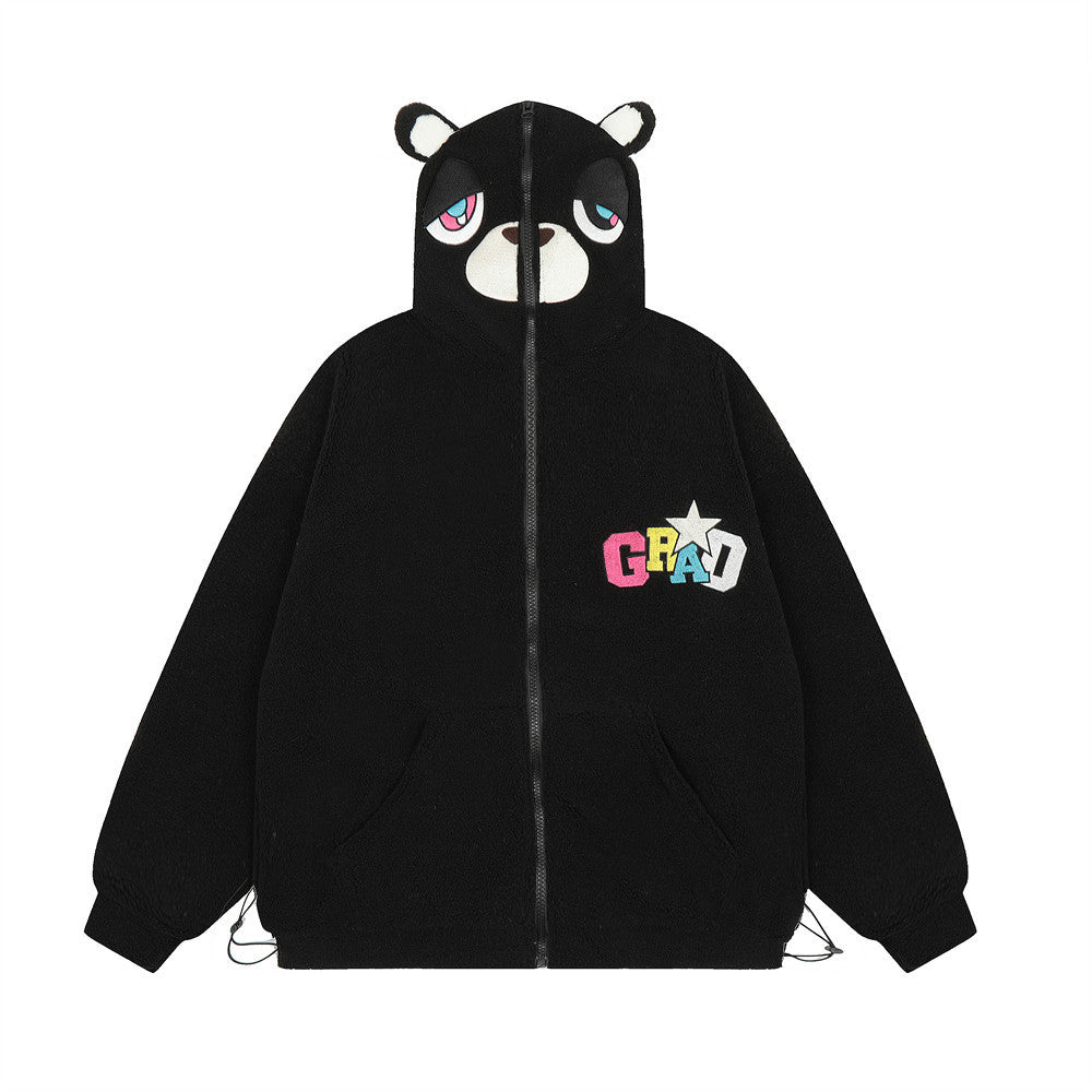 Cartoon Bear Ear Hooded Masked Sweater Coat
