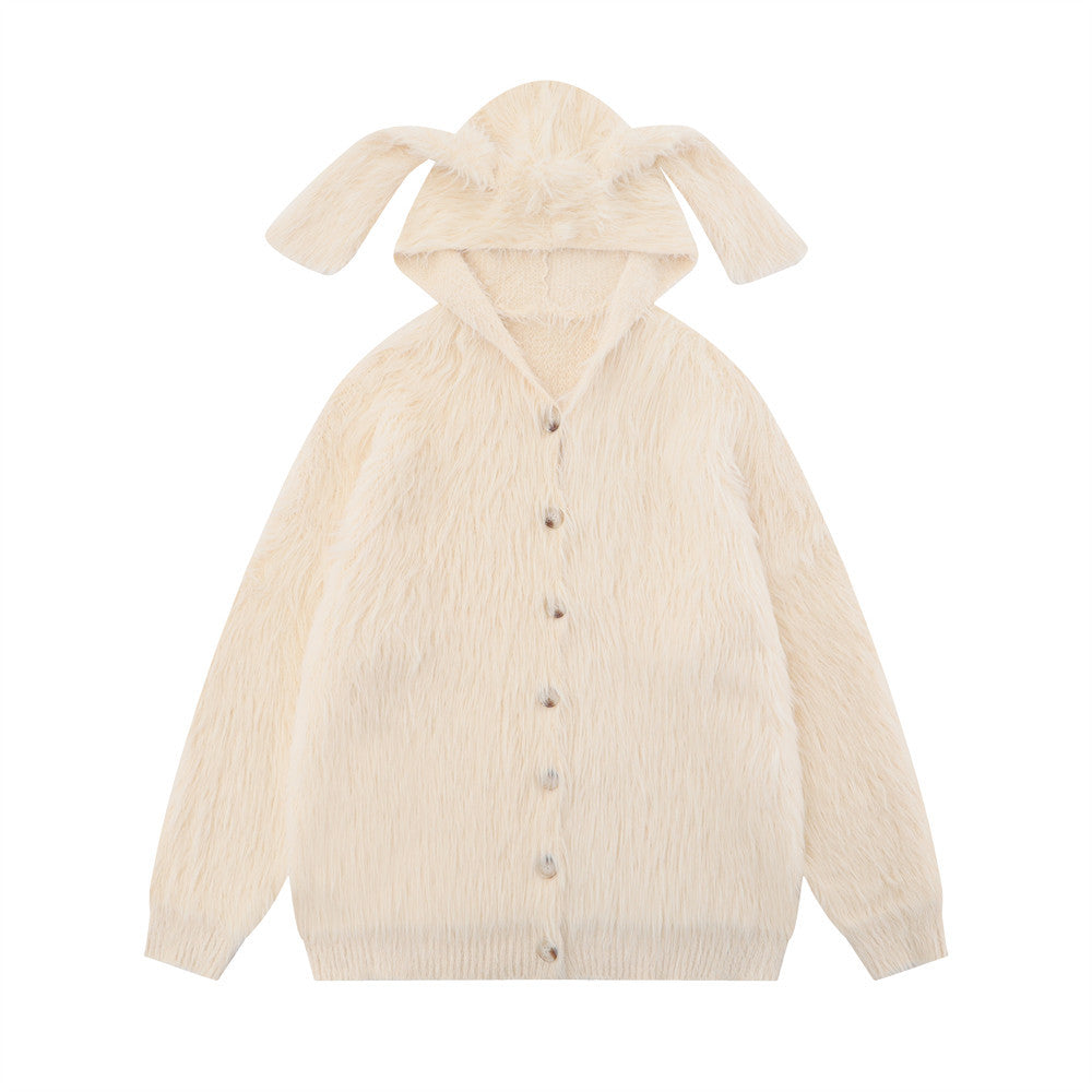 Maglione lungo con cappuccio e orecchie per uomo, stile casual, in tessuto caldo, marca Valstrend.