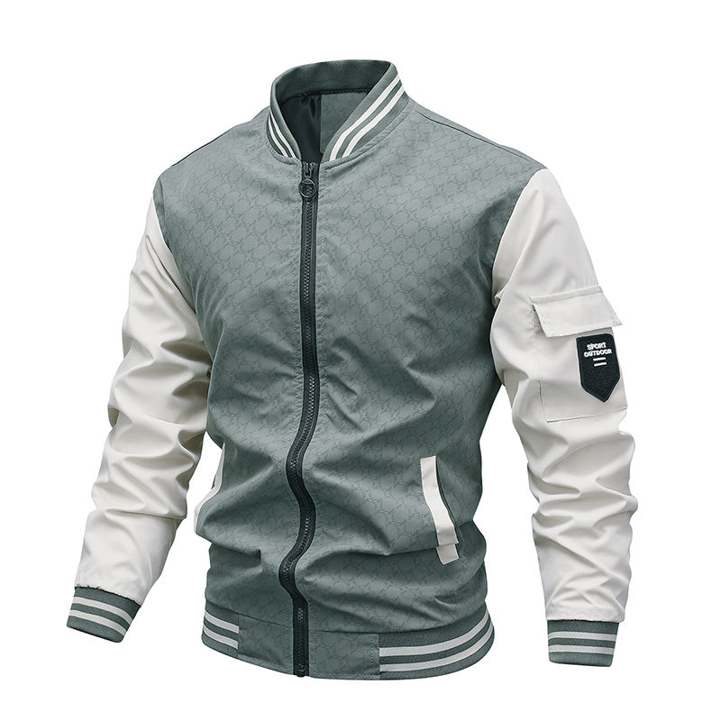 Giacca casual da uomo Valstrend, giacca trendy con colletto rialzato, stile baseball, con dettagli traforati, adatta a look giovani.