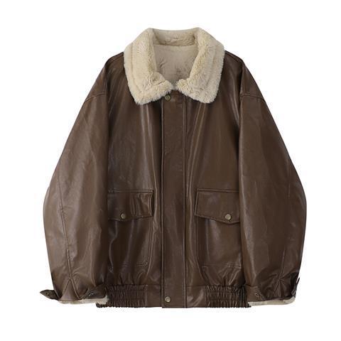 Cappotto in pelle retrò con zip, elegante e alla moda per donna, perfetto per autunno e inverno, marca Valstrend.