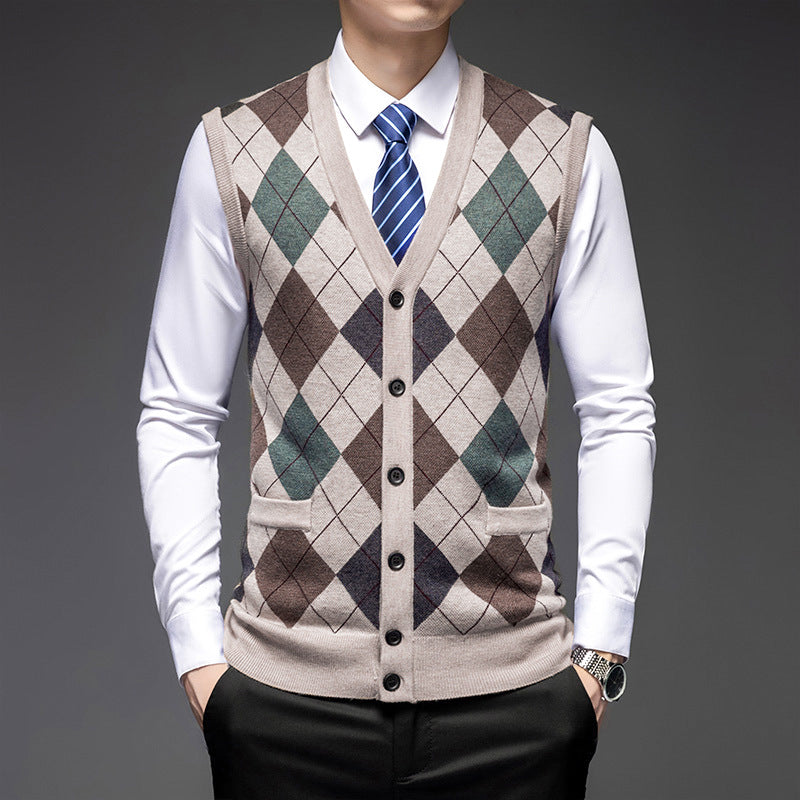 Gilet in maglia di lana da uomo Valstrend, senza maniche, con tasche e scollo a V, ideale per uno stile casual e caldo