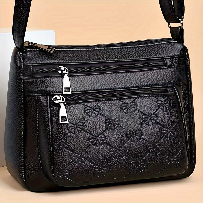 Fashionable Large Capacity Crossbody Bag - PU Leather Shoulder Bag with Polyester Lining, Solid Color Design, and Zipper Closure for Outdoor Travel and Gifting