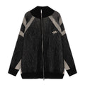 Men's Fashion Casual Retro Contrast Color Striped Zipped Stand Collar Sweater