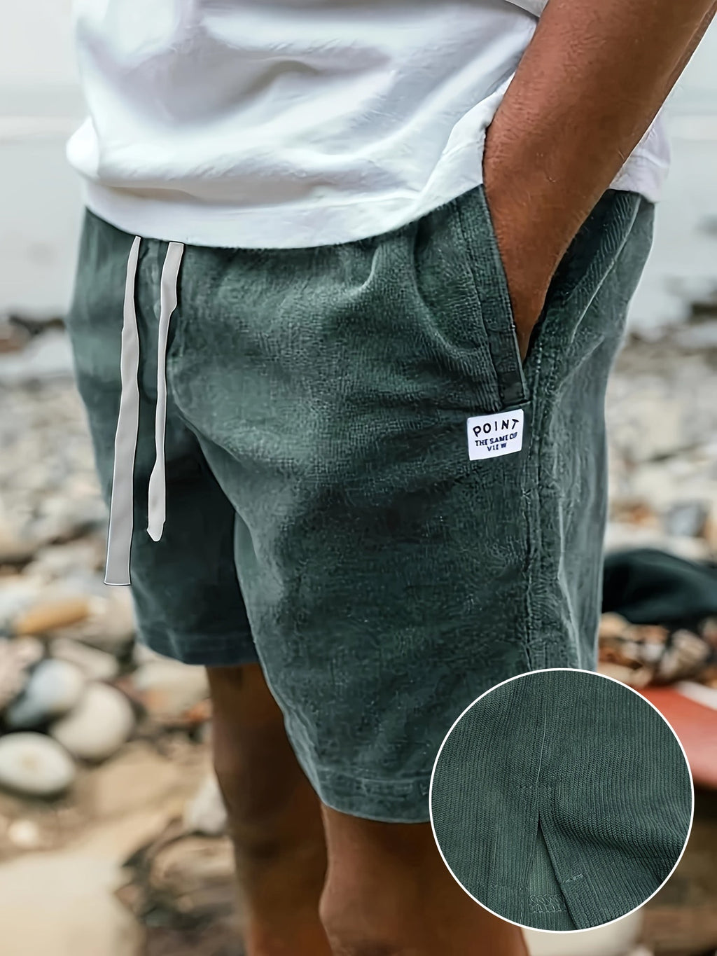 Pantaloncini corti in velluto a coste da uomo con coulisse, stile casual ed elegante, ideali per l'estate all'aperto.