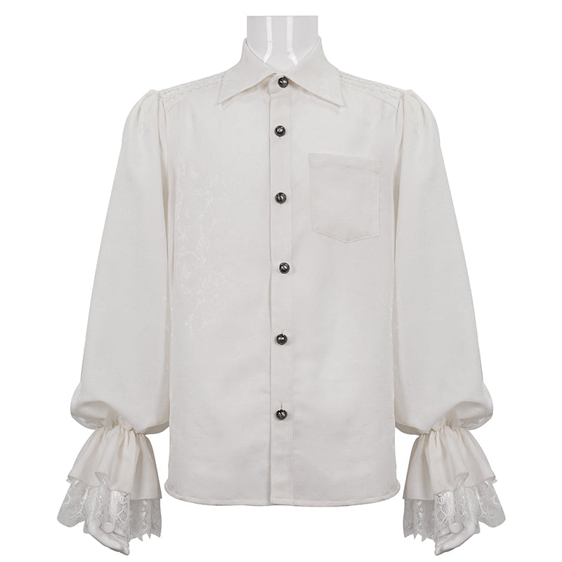 Camicia lunga da uomo Valstrend in stile gotico con volant, maniche lunghe e dettagli eleganti in tessuto scuro
