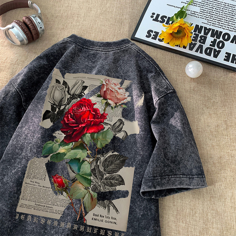Camicia a maniche corte Valstrend con stampa floreale a base rosa, tessuto leggero e comodo, stile estivo e moderno.