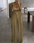 Off-the-shoulder Beaded Pleated Jumpsuit Women's Street