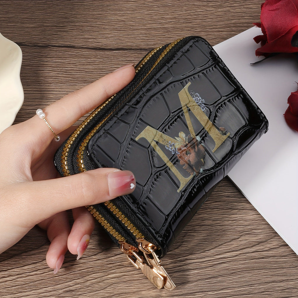 Portafoglio portacarte Valstrend con motivo floreale, compatto con zip, ideale per donne e uomini, con design a fisarmonica.
