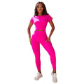 Completo sportivo donna Valstrend con top e leggings a vita alta, snellente e aderente, perfetto per fitness e allenamenti.