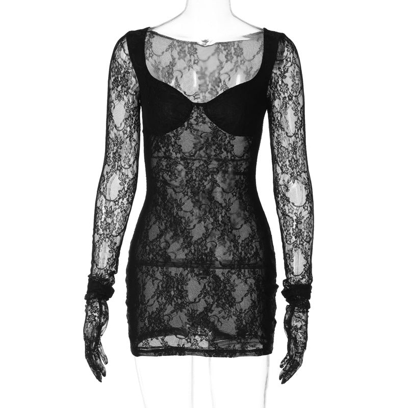 Guaina dress modellante con maniche lunghe e dettagli in pizzo, ideale per modellare fianchi e busto, di marca Valstrend shop